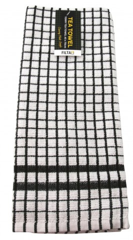 Tea Towel Grid Terry Black