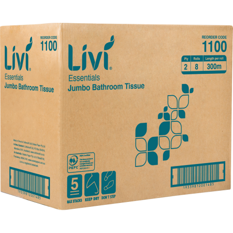 Livi Essentials Jumbo 2Ply 300m X 8 Rolls - 1100