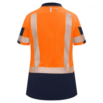 Womens Polo Short Sleeve Day/Night Cotton Backed Orange Navy Size
